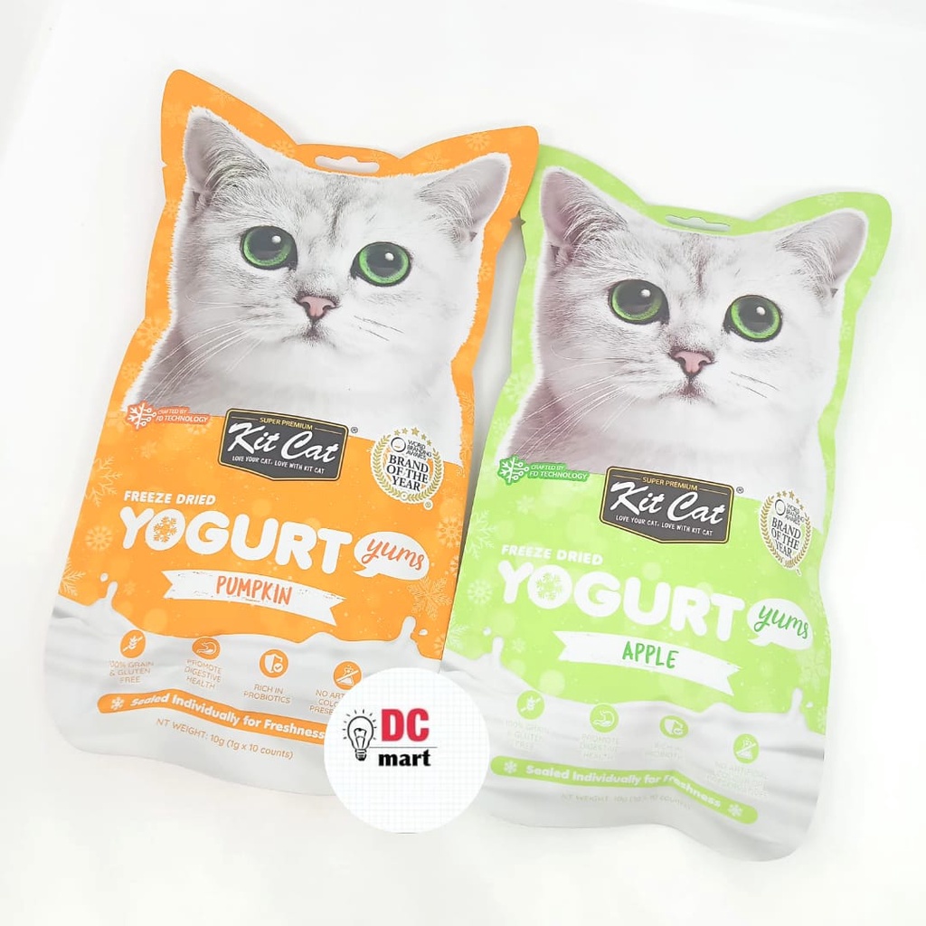 KITCAT Freeze Dried YOGHURT ( 1 x 10 Gram ) / Snack Kucing untuk Pencernaan Probiotik Kit Cat Premium