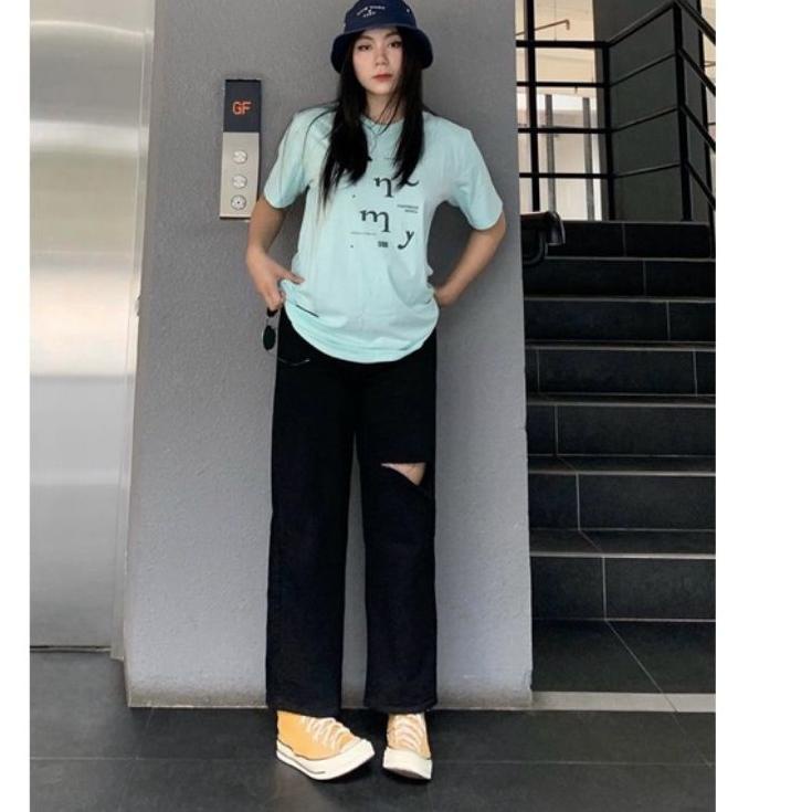 CELANA KULOT HW JEANS WANITA SOBEK PANJANG HITAM BELLE KOREAN STYLE • HUN.23Ja23ν