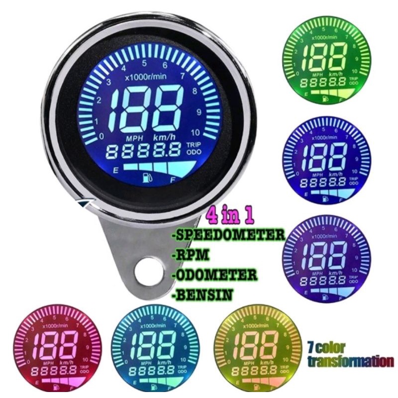 SPEEDOMETER DIGITAL KOMPLITE BENSIN ODOMETER TACHOMETER RPM MOTOR UNIVERSAL