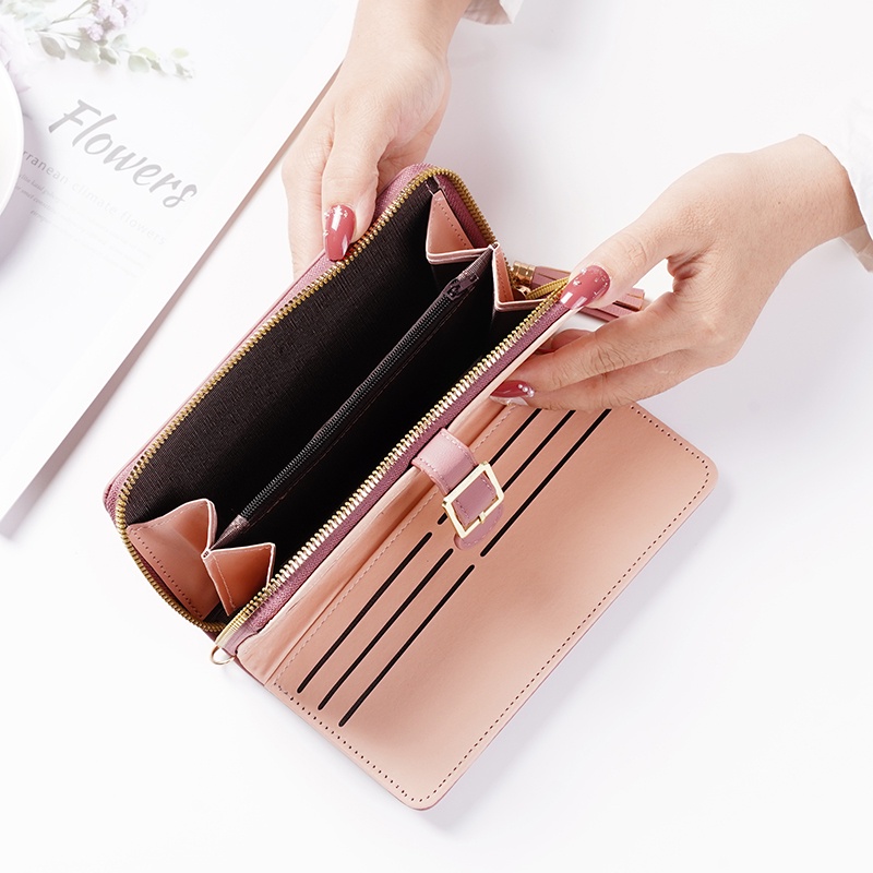 Dompet Panjang Lipat Zipper Multifungsi Korea Style Dompet Fashion Cewek Resleting Klip Women Wallet PU Satu7an D88