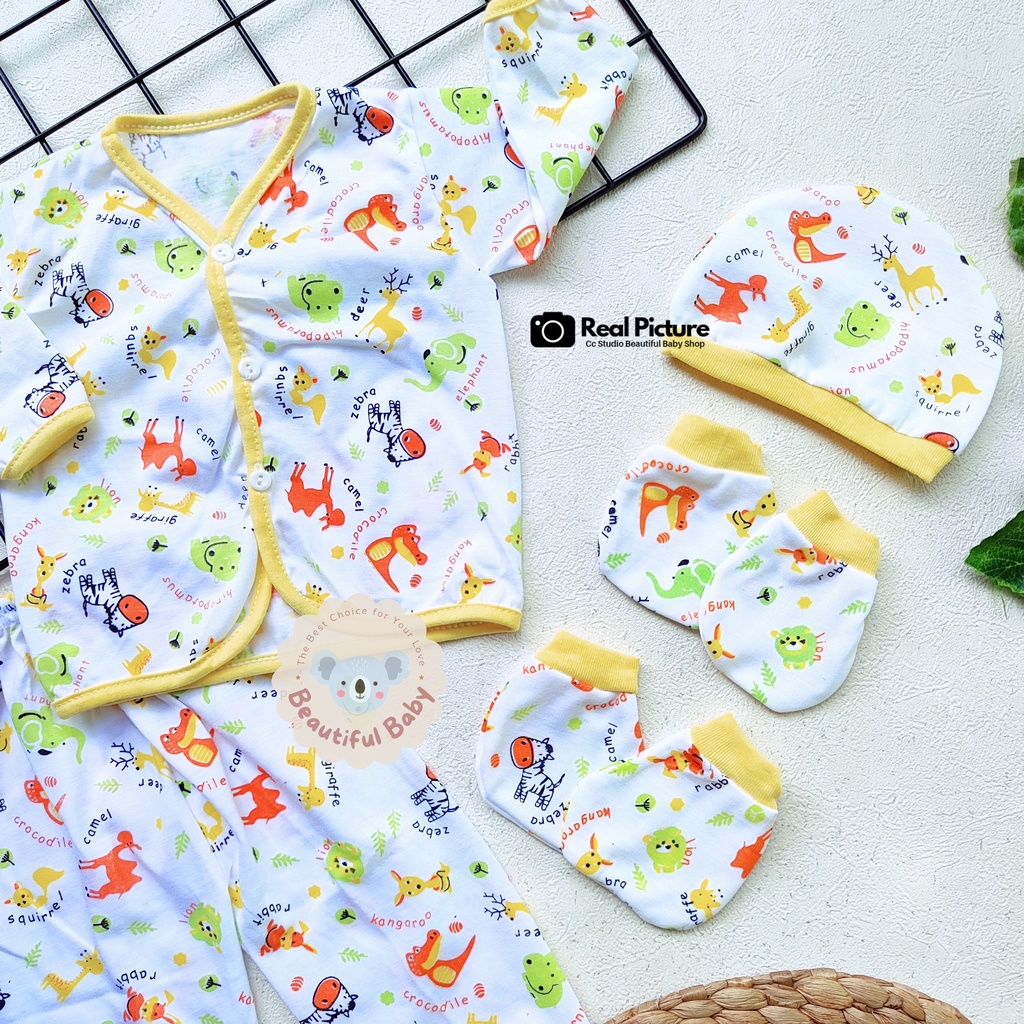 Baby.ou - Set Baju Bayi Baru Lahir 4in1 / Setelan Baju Bayi Newborn / Celana Bayi Baru Lahir / Gift Set Bayi Baru Lahir