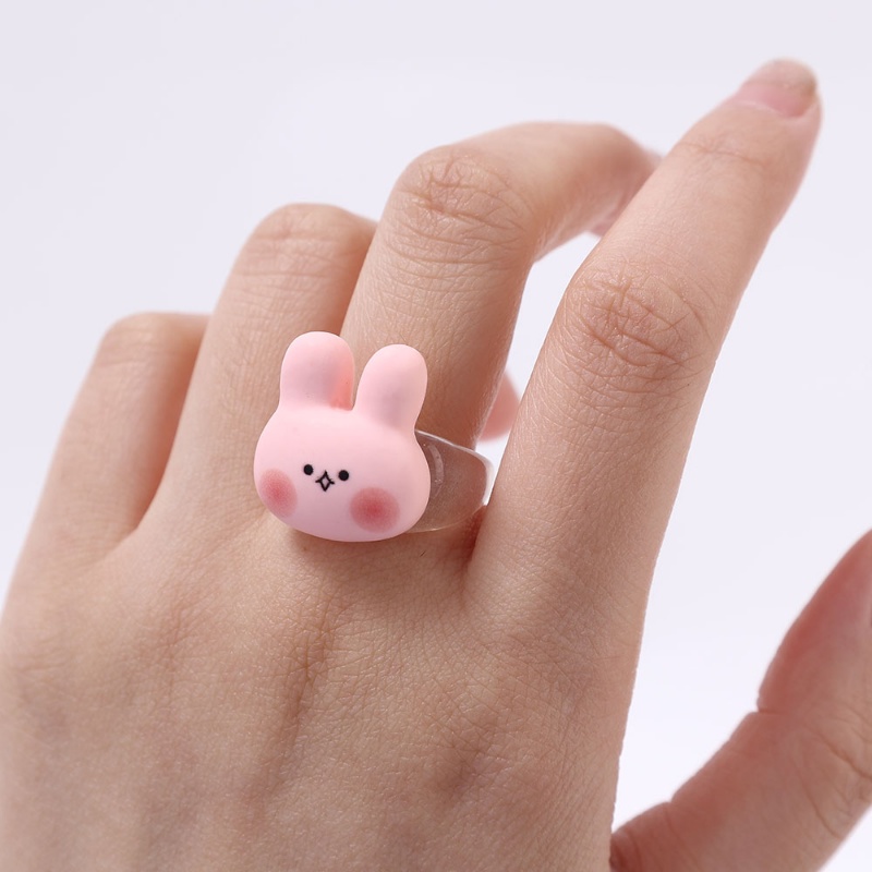 Fashion Kartun Hewan Beruang Kodok Kelinci Gajah Resin Cincin/Kreatif Childlike Transparan Resin Ring