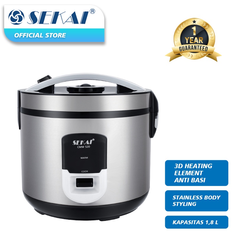 SEKAI Rice Cooker Magic Com CMW520 Penghangat Nasi 3 in 1 BODY STAINLES KAPASITAS 1.8 LITER