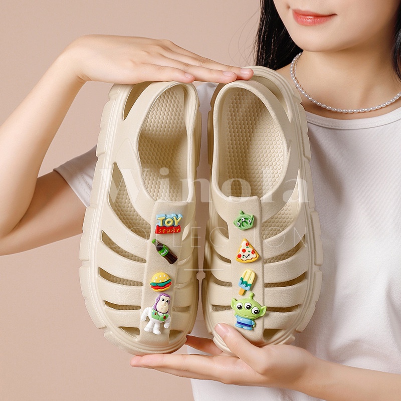 Sandal Wanita Eva Premium Import Korean Style Tebal 6 CM Toy Story Pizza Winola Collection