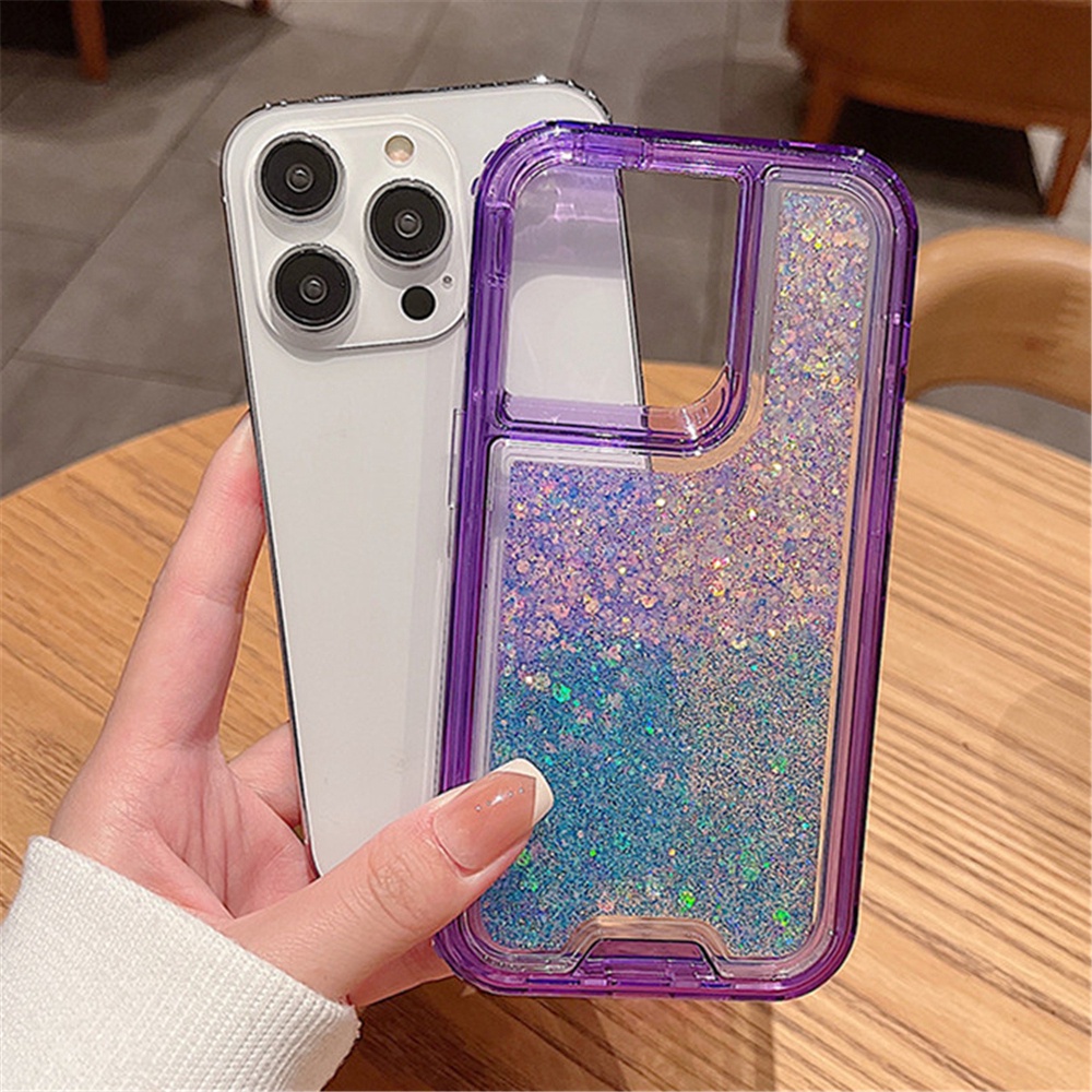 IPHONE Casing Ponsel 3in1 Sequin Gradasi Glitter Bening Untuk Iphone11 12 13 14 Pro Max7 +8 14 Plus12 13 Casing Mini X XR XS Max Sparkling Shockproof