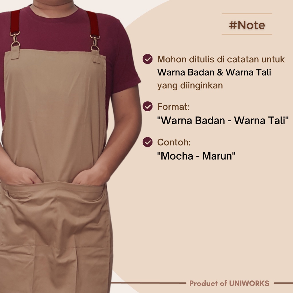 UNIWORKS Apron Barista Seri Premium V03 Bahan American Drill Kombinasi 6 Warna