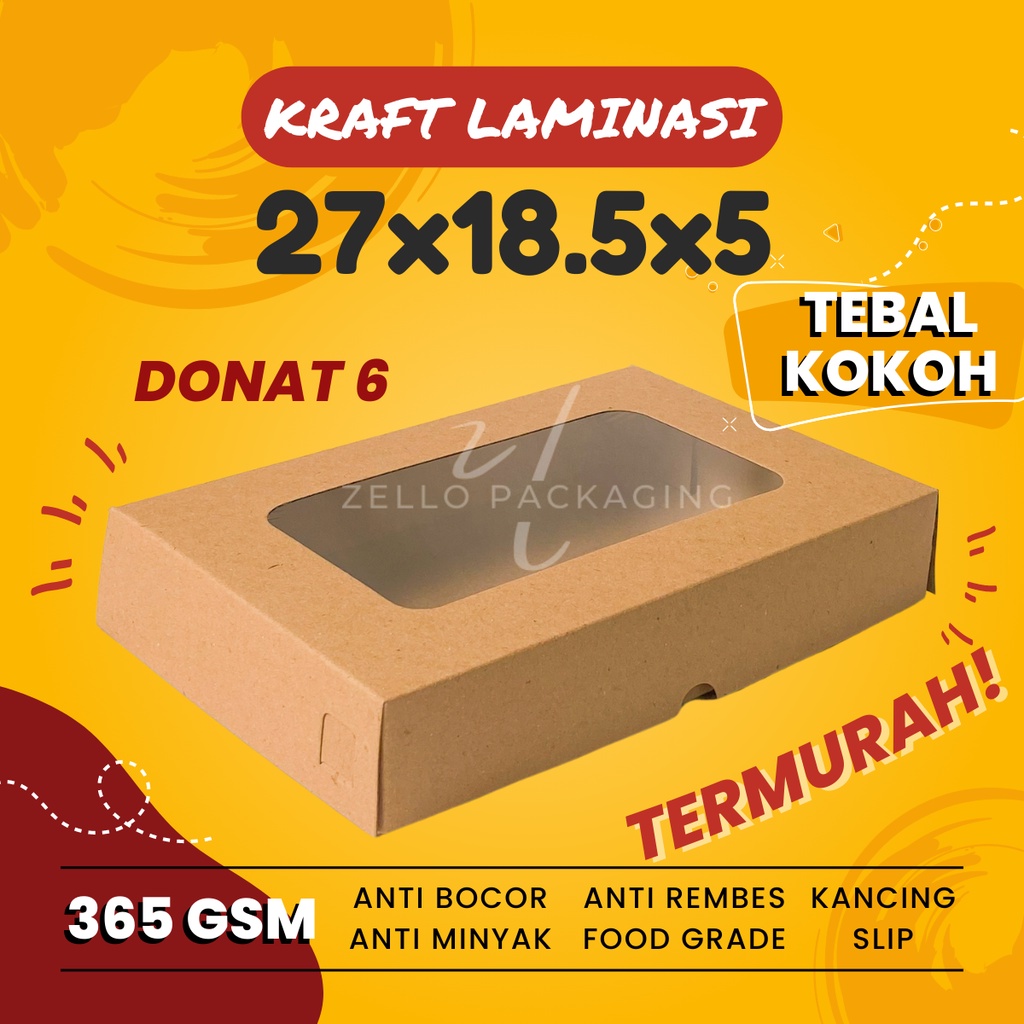 

Kotak Donat Isi 6 Box Kue Brownies Cake Hampers Kraft Jendela 27x18x5.5