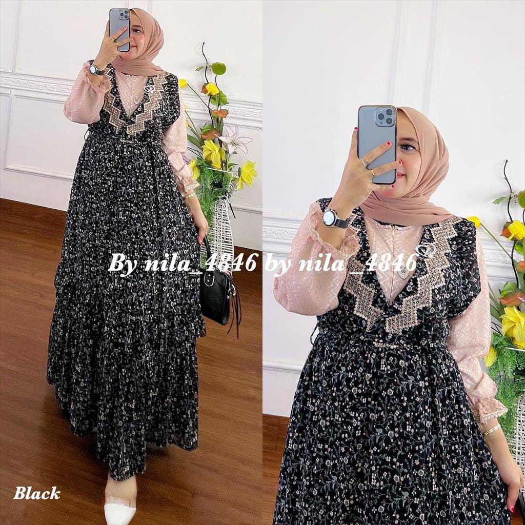 Aura Dress Maxy Mix Brukat Malika || Realpict (COD Bayar Ditempat)