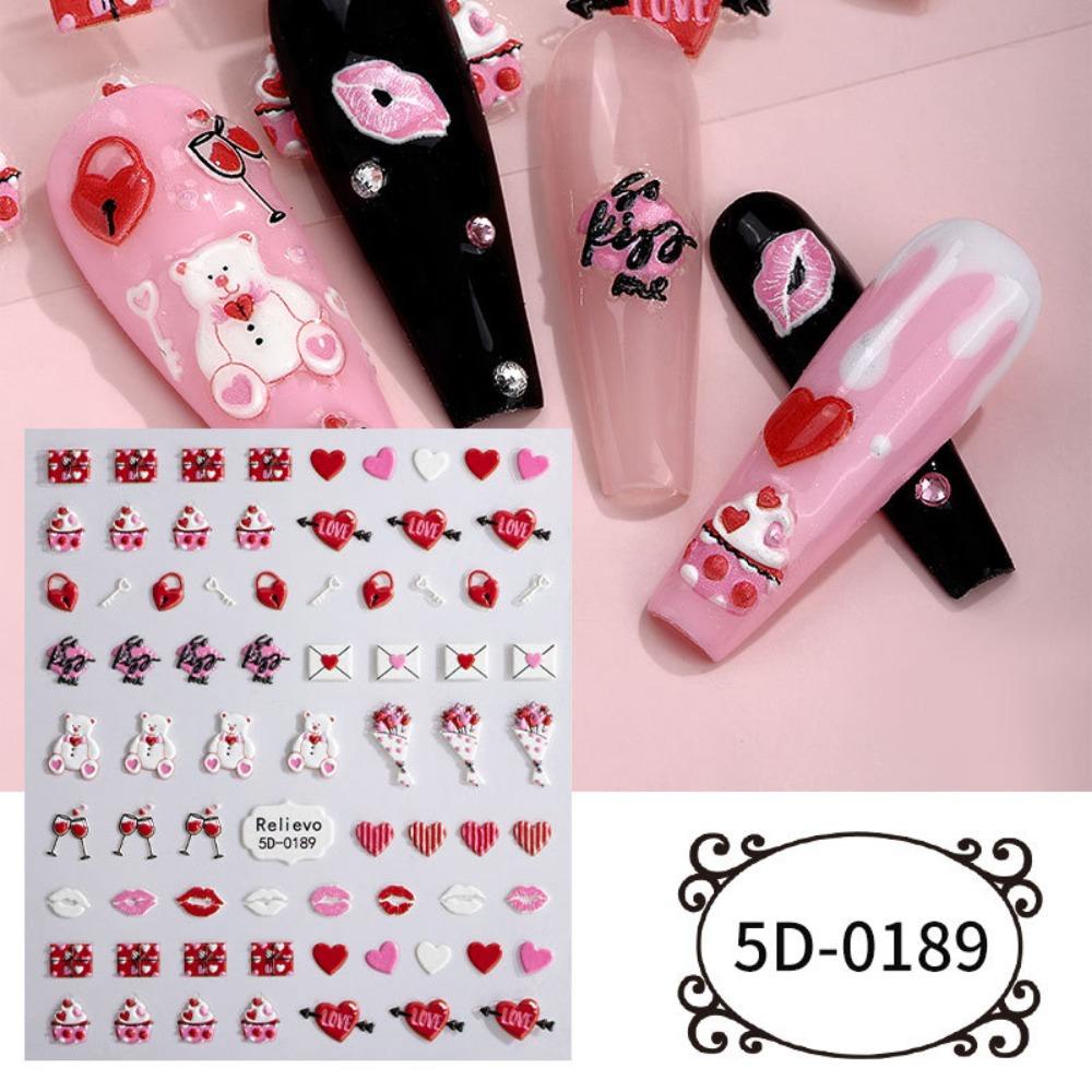 Mxbeauty Stiker Kuku Hati Wanita Fashion Valentine Day Nail Art Love Heart Bears Dekorasi Nail Art