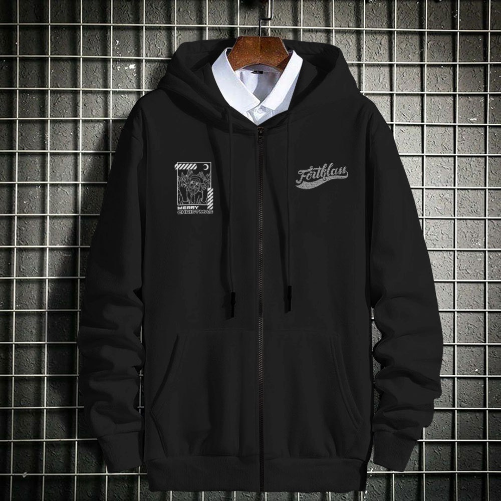 HIPNOP Christmas Street Outerwear Unisex Zipper Sablon Pria Premium Jaket Pria Jumper Hoodie