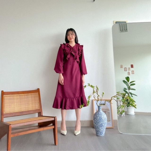 KANON - Ivy Dress - Dress imlek midi vintage korean look