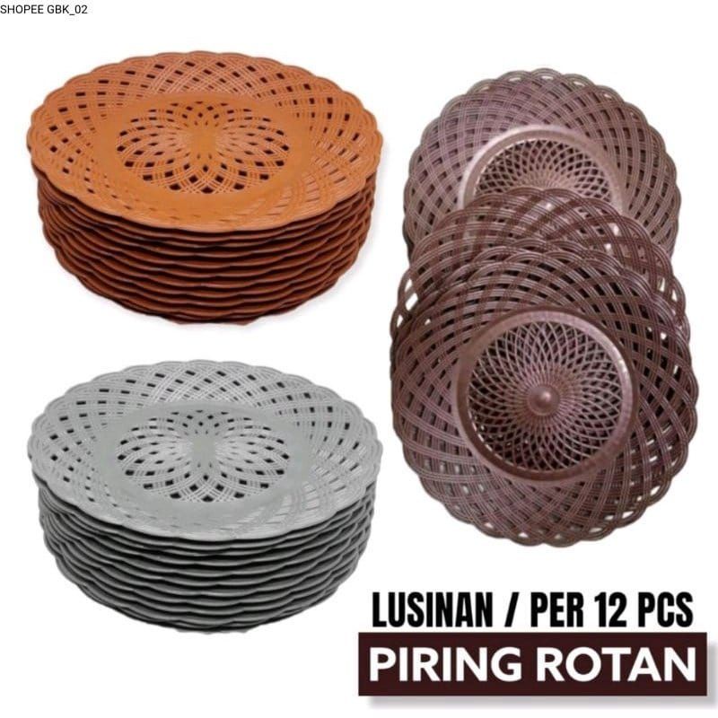 Piring rotan plastik motif anyaman lusinan