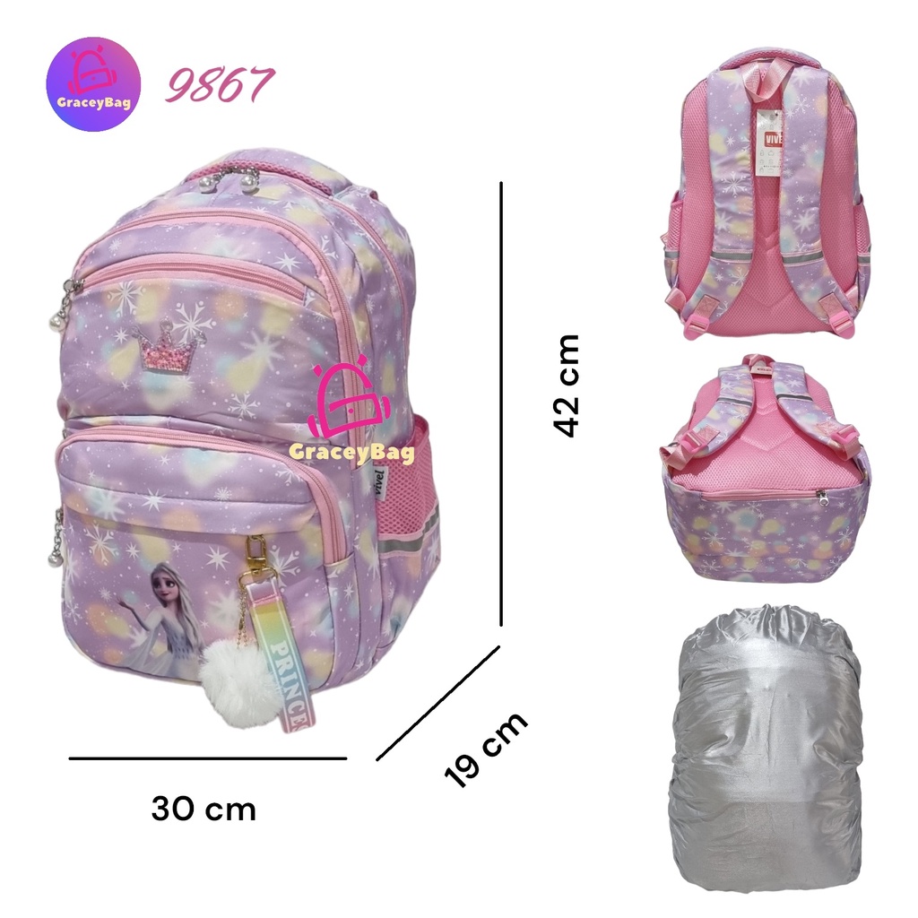 Gracey Bag 9867 Tas Ransel Sekolah Anak Perempuan / Remaja Frozen Free Rain cover