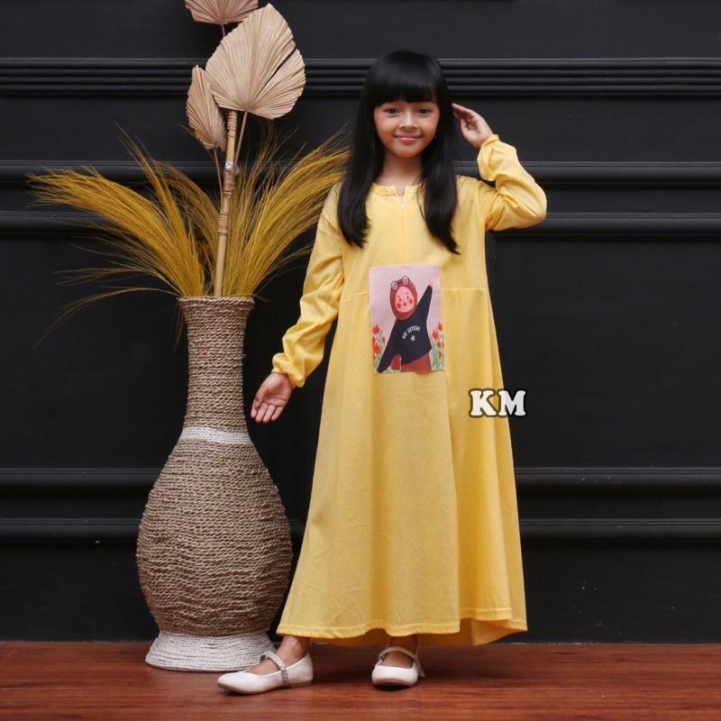 GAMIS ANAK KAOS DASTER ANAK PEREMPUAN MOTIF KOREA DASTER GAMIS ANAK MUSLIMAH BAHAN KAOS