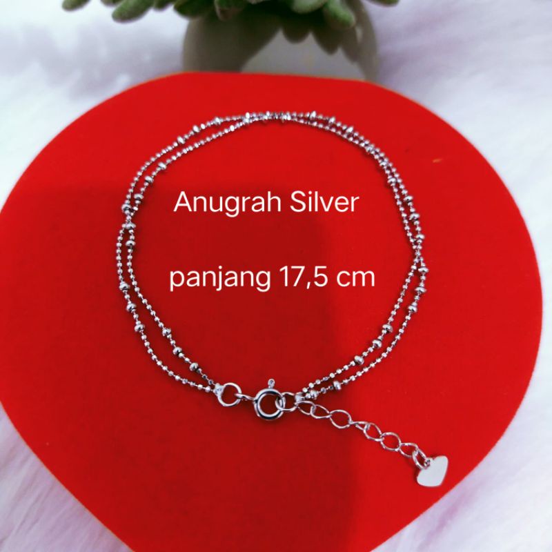 Gelang tangan wanita Jedar 2 layer model lada remaja dewasa kilau perak asli 925/Silver lapisan emas putih murni!!!