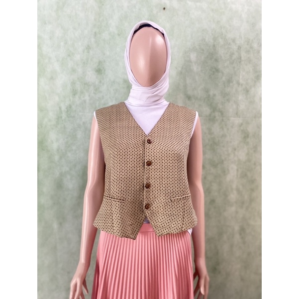 Preloved/Thrift Vest motif coklat Korean Style