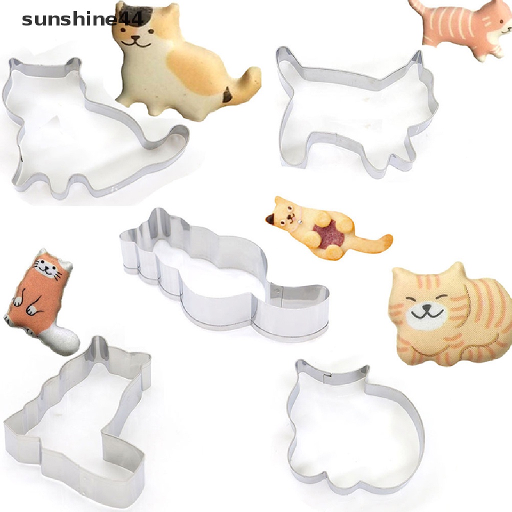 Sunshine 1/5pcs Cetakan Cookie Cutter Hewan Kucing DIY Biskuit Cetakan Cookie Stamp Baking Tools.