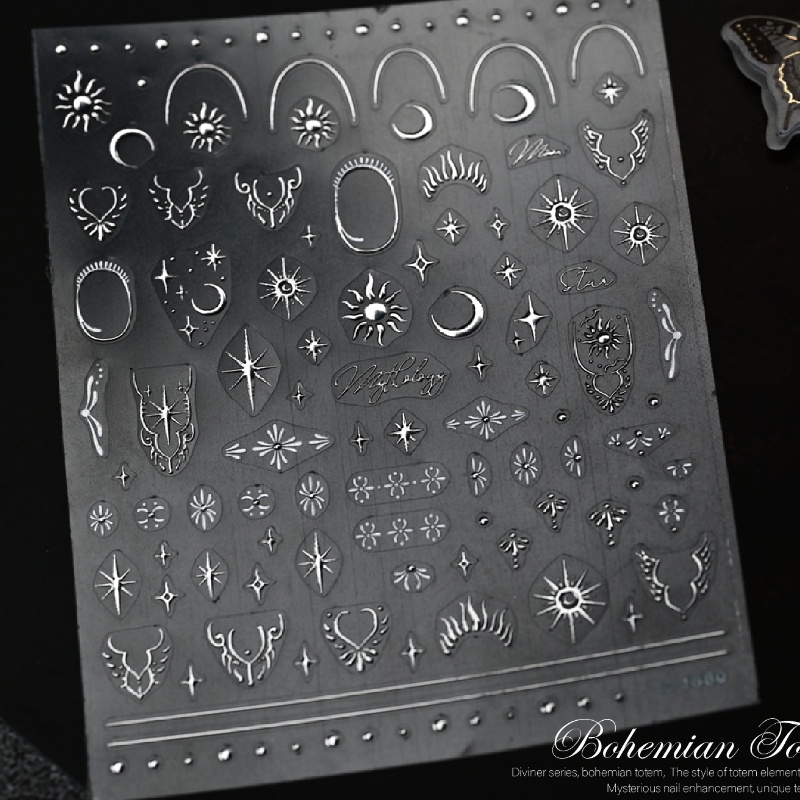 [Grosir] 3d Tekstur Panas Bintang Bulan Peningkatan Kuku Stiker DIY Nail Art Emas Decal Temperamen Sederhana Perak Kuku Patch