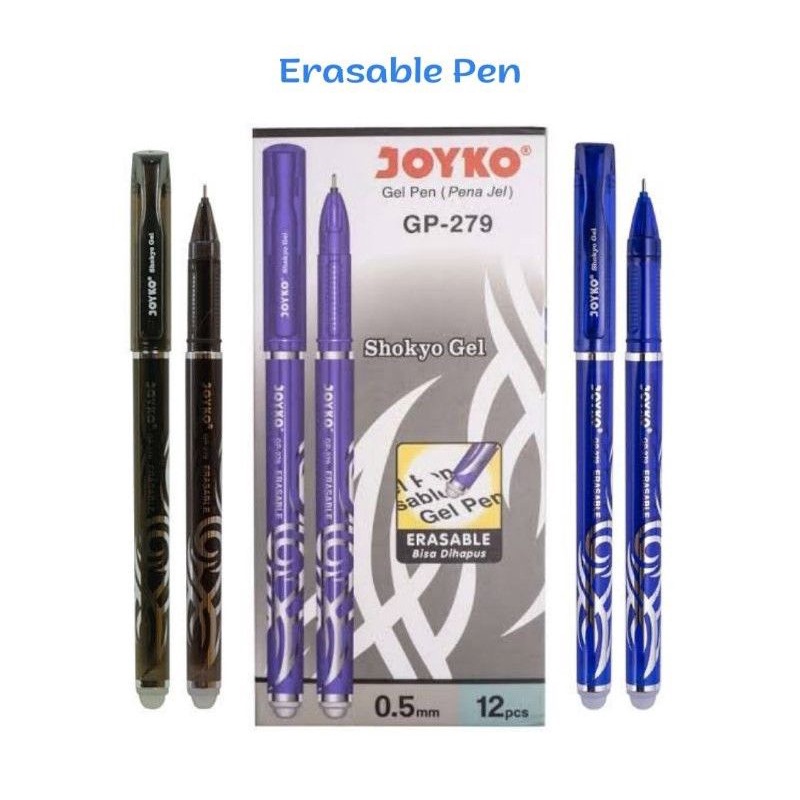 

[2 Varian] Bulpoin gel joyko bisa dihapus Erasable/frixion/correction pen joyko Hitam dan Biru
