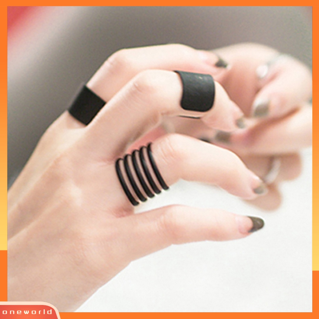 {oneworld} 3pcs Fashion Hitam Stack Polos Diatas Knuckle Band Midi Rings Perhiasan Cincin Set Untuk Pakaian Sehari-Hari