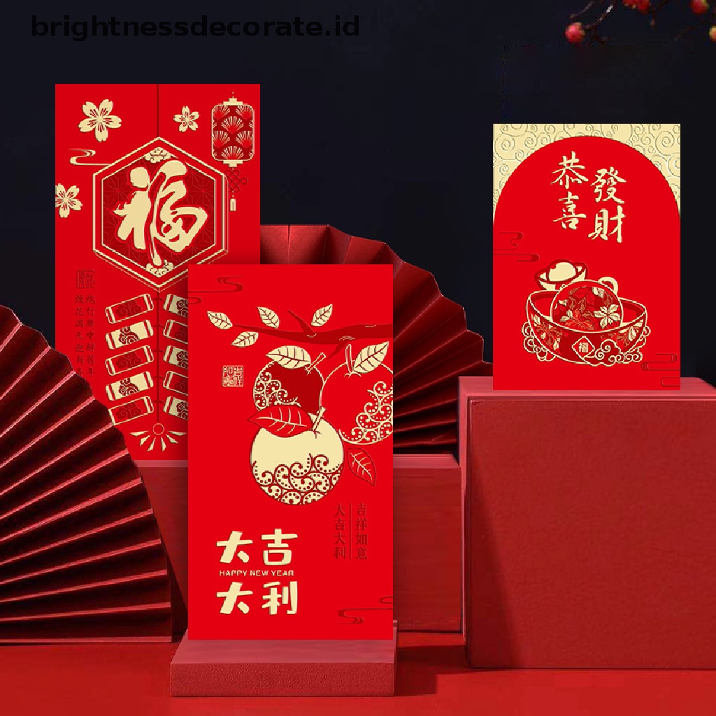 [Birth] 6pcs 2023 Festival Tahun Kelinci Cina Hongbao Bronzing Amplop Merah Festival Musim Semi Harapan Baik Uang Keberuntungan Paket Merah Perlengkapan Festival Tahun [ID]