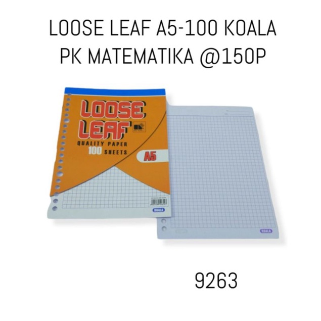 

LOOSE LEAF / ISI KERTAS BINDER UKURAN A5 100LBR KOALA PK MATEMATIK