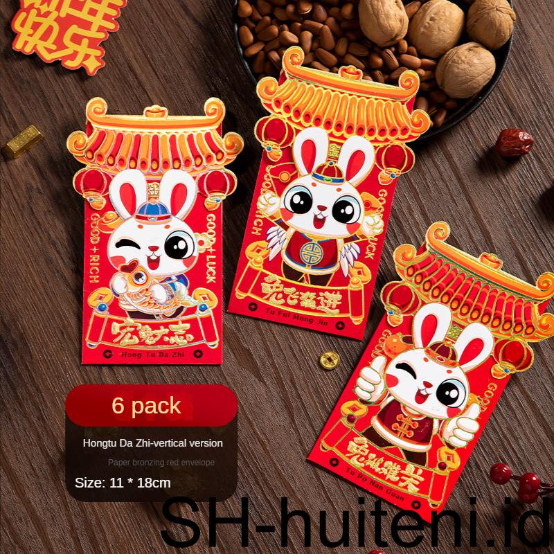 6pcs Kelinci Tahun Amplop Merah 2023tahun Saku Lucu Beruntung Kelinci Uang Musim Semi Hongbao Merah Cina Kreatif Baru Tas Festival