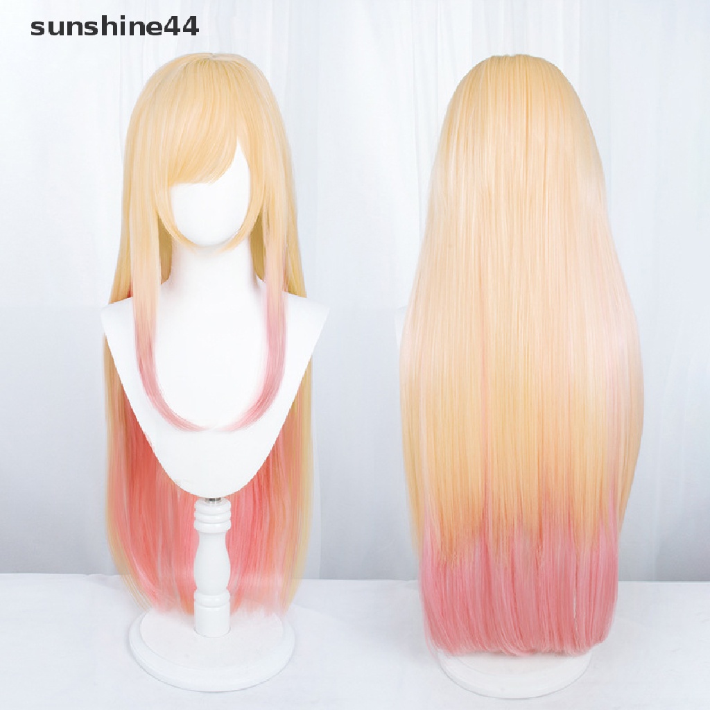 Sunshine 80cm Long Marin Kitagawa Wig Gaunku Sayang Cosplay Wig Kuning Pink Celup Gradien Wig Cosplay Anime Tahan Panas Wig Sintetis.