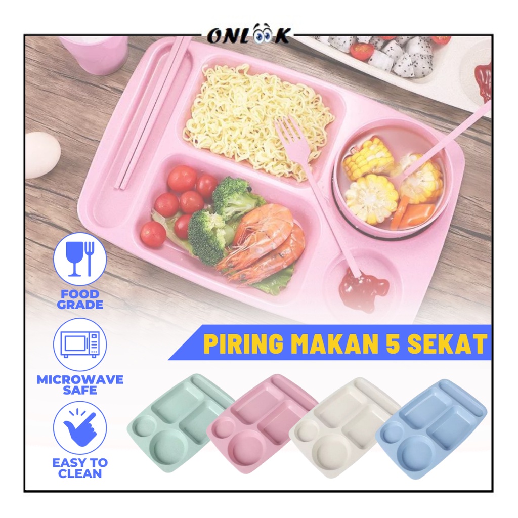 Piring Makan 5 Sekat Bahan Jerami / Tempat Makanan Anak Dengan Pembatas Pemisah Lauk Tray Catering
