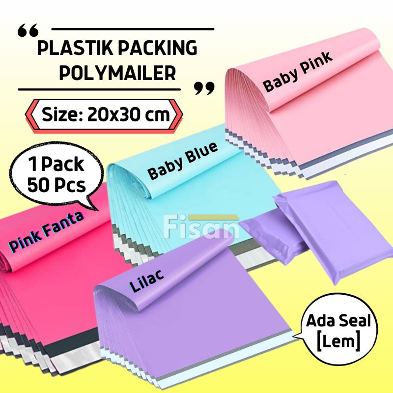 

50 Pcs Polymailer Baby Pink Blue Fanta Lilac 20x30