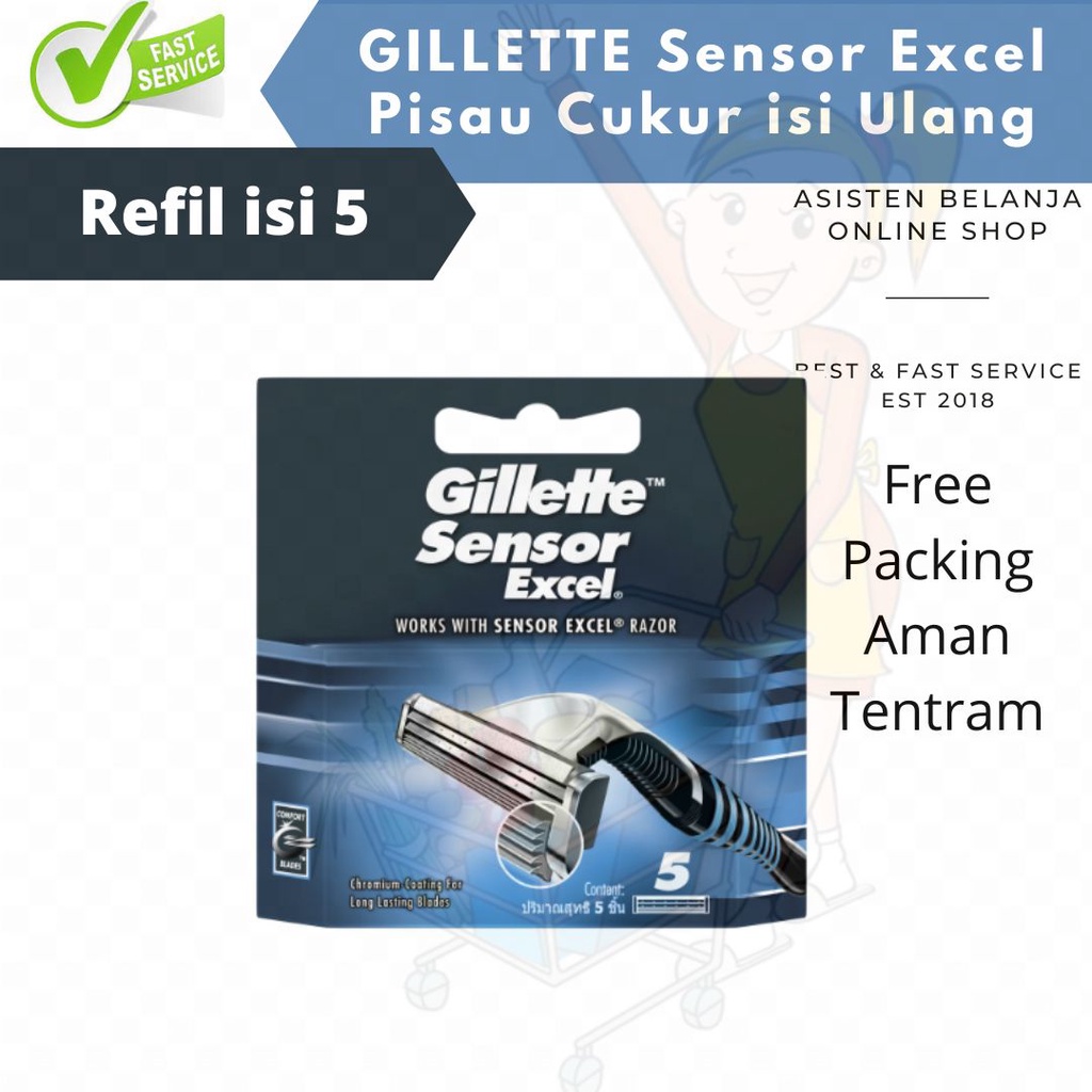 Gillette Sensor Excel Cartridge Refil isi 5 Pisau Cukur isi Ulang