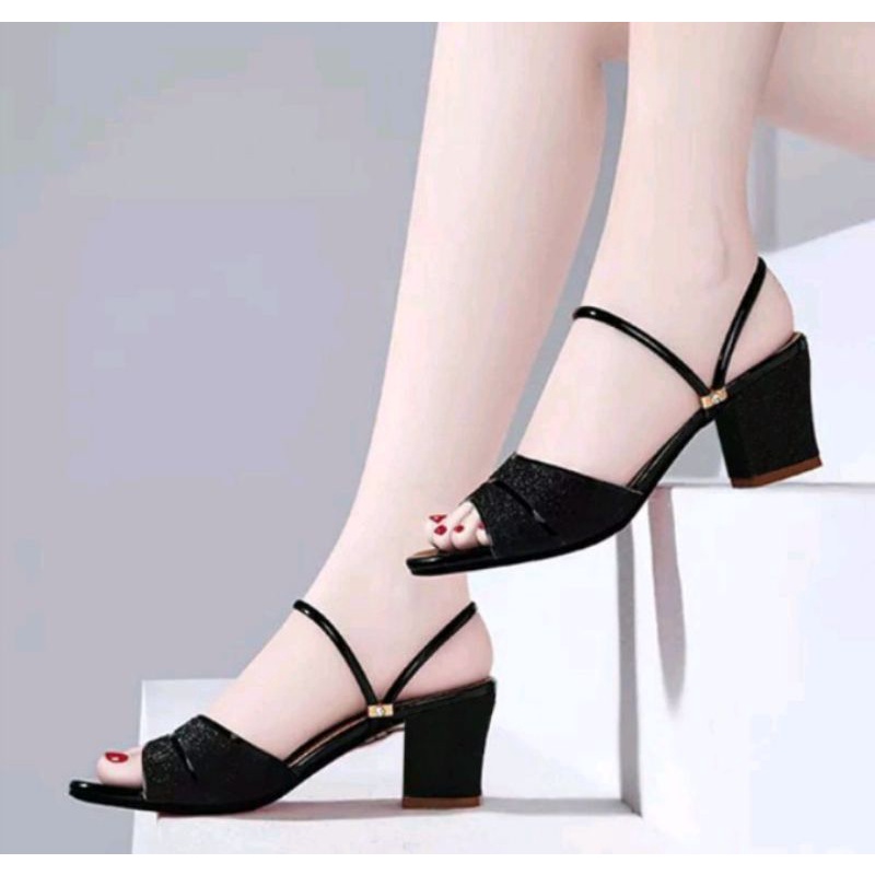 Igb shoes - Sepatu Heels Hak Tahu Sandal Wanita Chuky Heels Sendal Wanita Hak Tahu Kekinian Sandal Pesta Hak 5 Cm KN 3