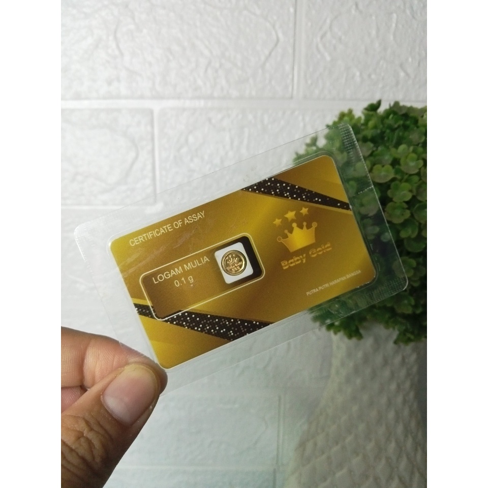 BABY GOLD Reguler Series 0.1 Gram Kemasan Laminating TERMURAH TERLARIS Emas Mini Emas Batangan Logam Mulia Murni 24 Karat Bersertifikat Resmi Asli Original Tabungan Emas Souvenir Keren Mewah