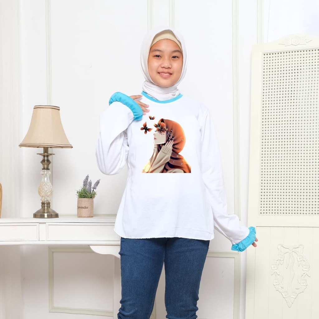 Hzl_outfit Baju Kaos Salman ABG Hijab Lengan Kerut Panjang Fotosu/ Atasan Panjang Fotosu Lengan Kerut