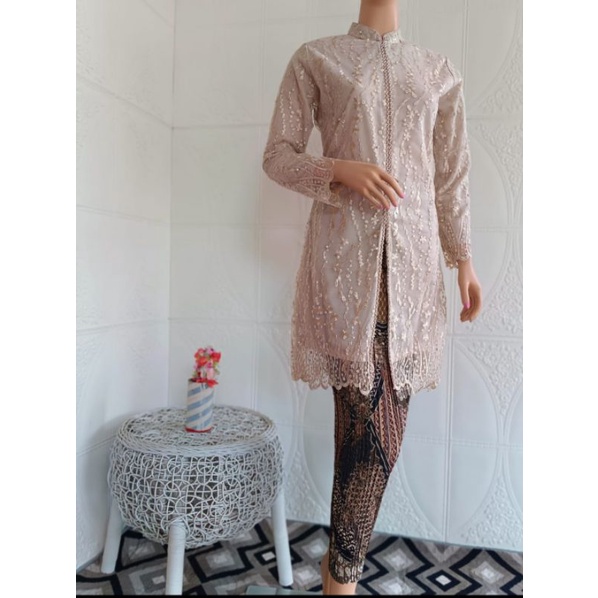 Setelan kebaya Tunik Sage gren//kebaya Tunik modern//kebaya tulle pesta//kebaya ibu besan//kebaya seragaman pesta