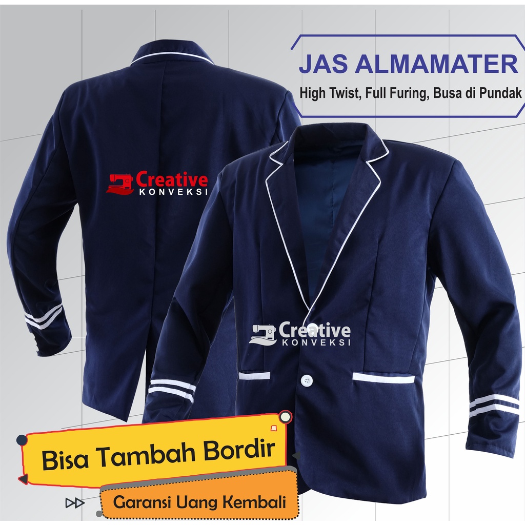 (BISA COD) Jas almamater osis BORDIR navy lis putih