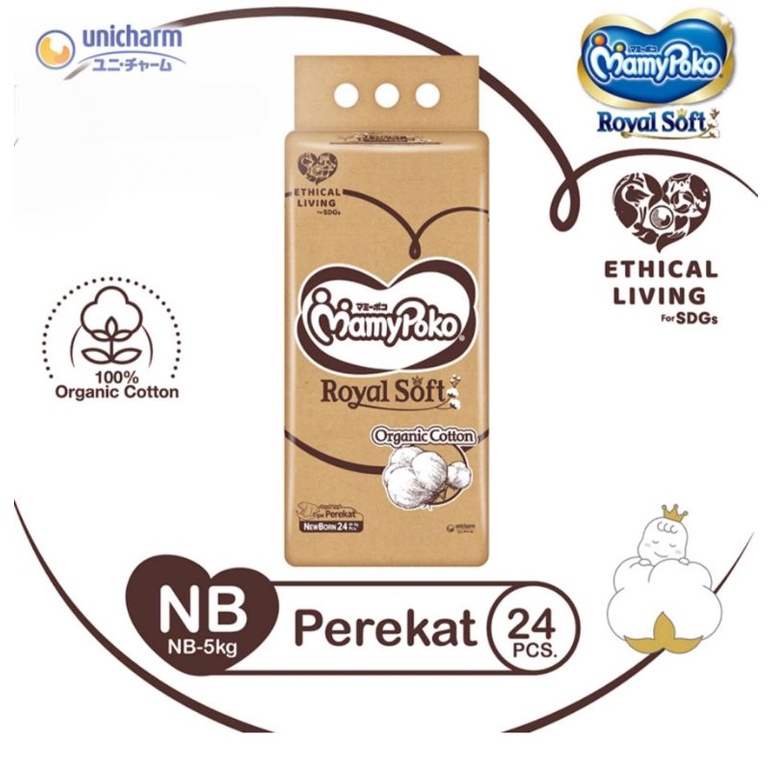 Mamypoko Royal Soft Organic Cotton Perekat / Popok Newborn mamy poko perekat Popok Diaper