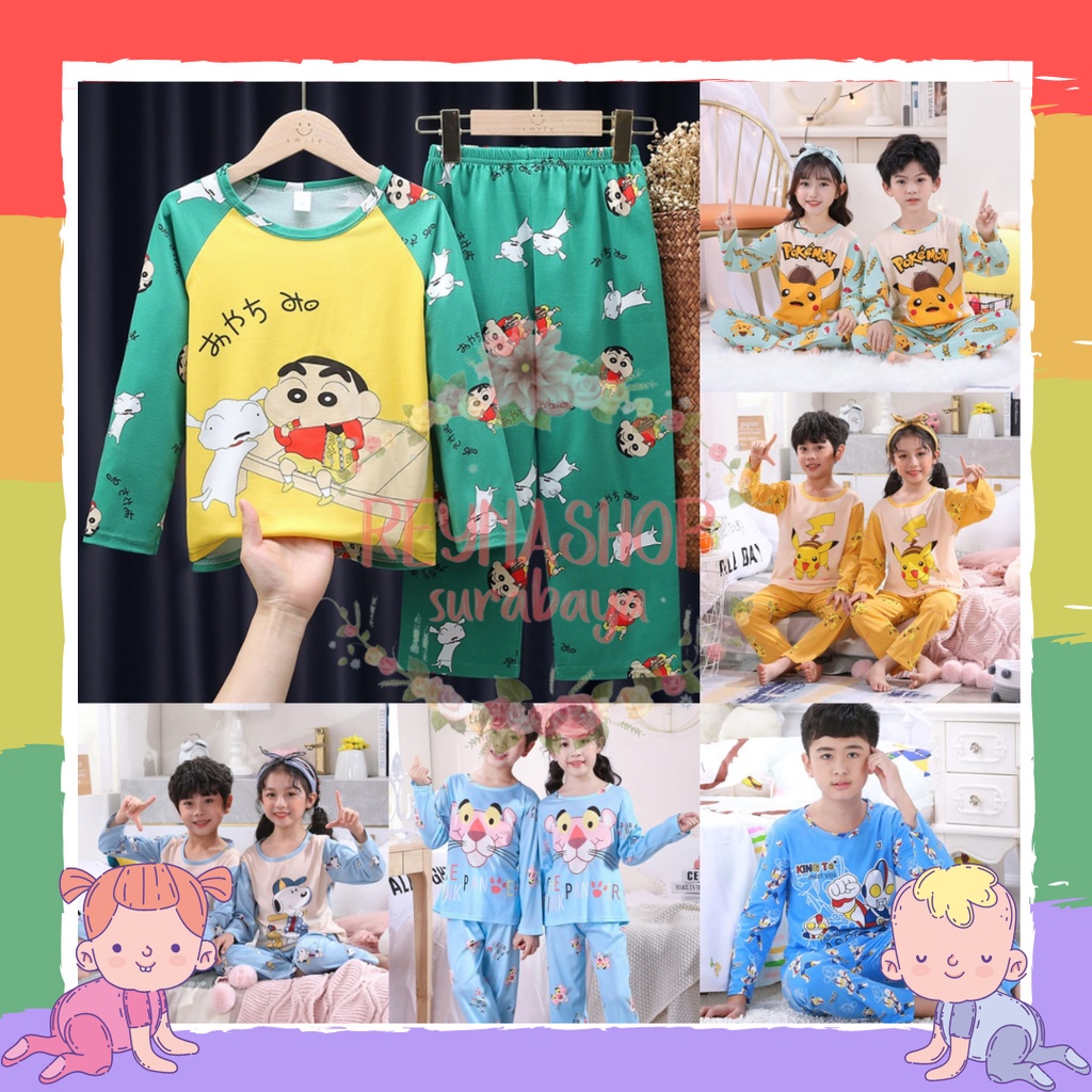 (DAL-DAQ) Setelan Baju Tidur Piyama Anak Lengan Panjang Celana Panjang Import