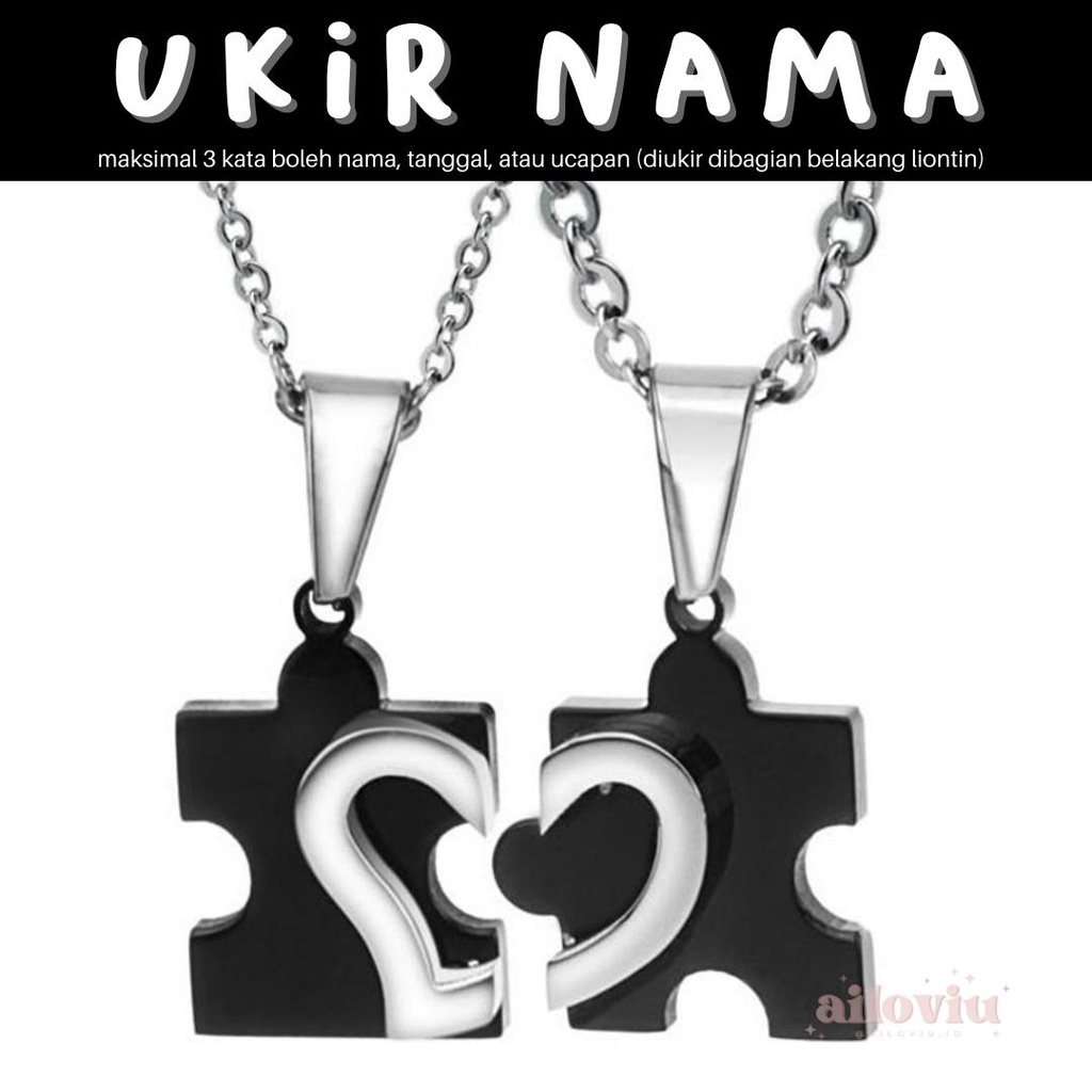 [UKIR NAMA] Kalung Pasangan Couple Titanium Ailoviu Heart Puzzle Love Hadiah Valentine Anti Karat High Quality K5