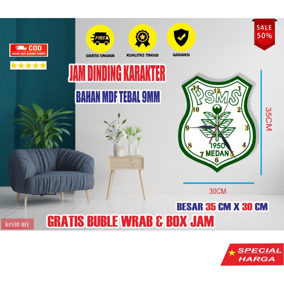 Dekorasi Dinding Kamar Unik Jam Dinding Motif PSMS Medan Keren Minimalis