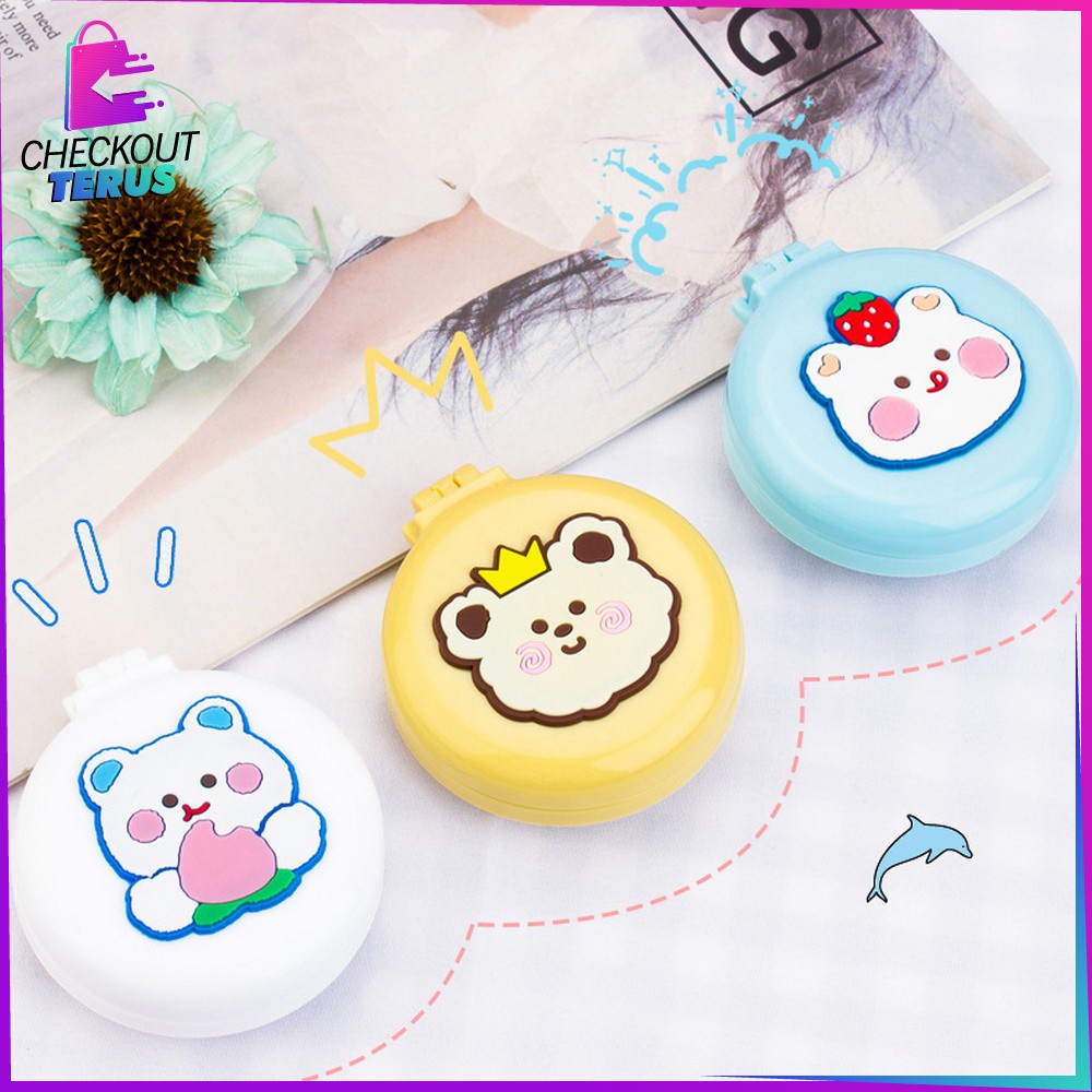 CT C767 Cermin Sisir Bulat Lipat Kaca Compact 2IN1 Praktis Anti Kusut Motif Karakter Lucu Portable Korean Style