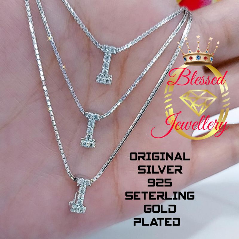 KALUNG PERAK ASLI 925  LAPIS EMAS MODEL ITALI SANTA LIONTIN HURUF I