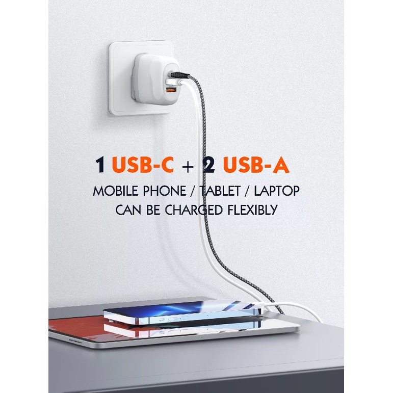 AKN88 -LDNIO A3511Q - 65W Super Fast Charging Adapter 3 USB Port PD QC 3.0