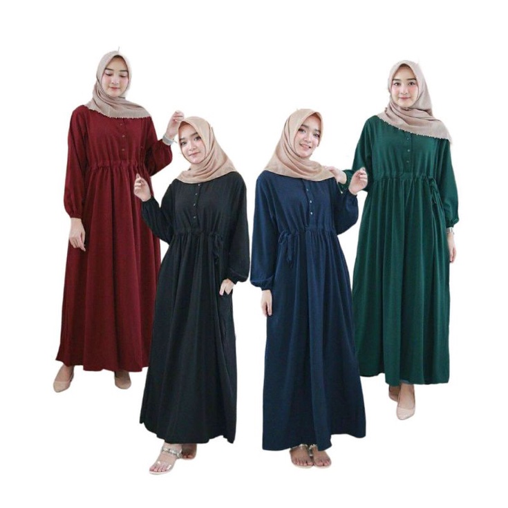 Baju Gamis Dress Abaya Hitam Polos Wanita Remaja Dewasa Moscrepe Muslimah Syari Busana Muslim Terbar