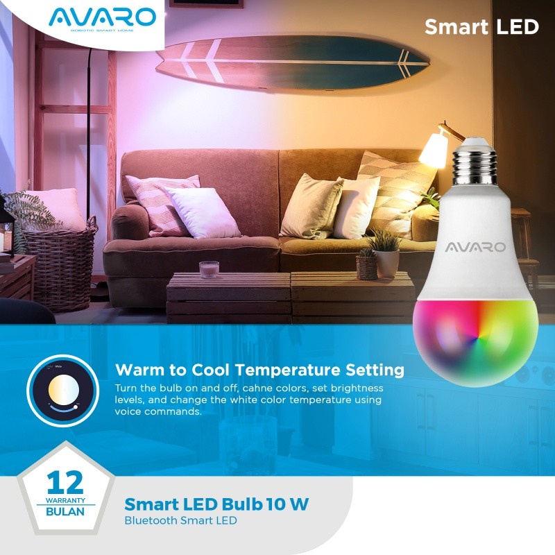 EXCLUSIVE AVARO Lampu Smart LED 10W Bluetooth Smart Bulb RGB+WW