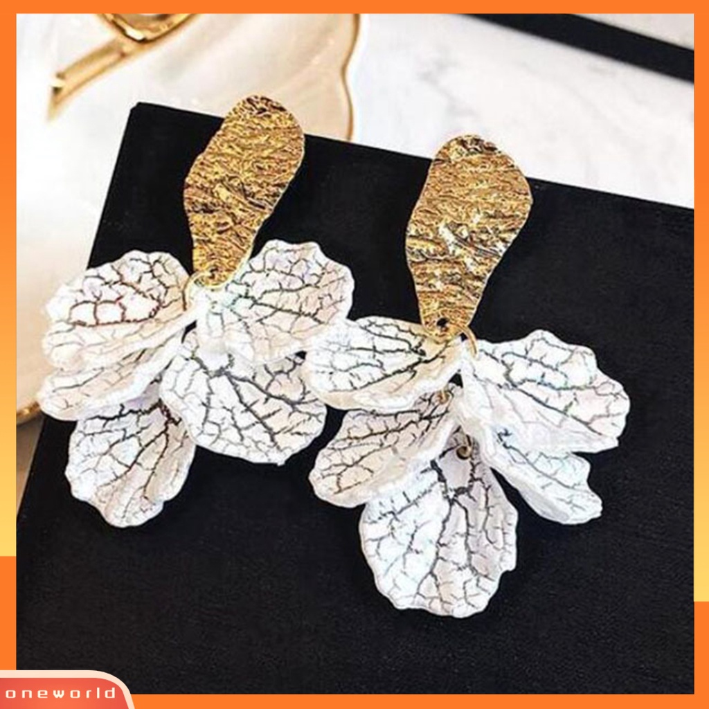 [ONE] 1pasang Drop Earrings Kelopak Bunga Liontin Berlebihan Electroplating Kresek Shell High Gloss Berdandan Fashion Item Trendi Wanita Menjuntai Anting Perlengkapan Kostum