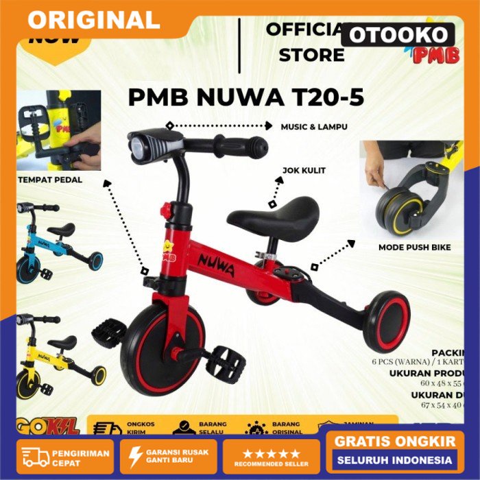 Sepeda Anak 3 Roda Balance Bike Push BIKE Tricycle 3in1 PMB NUWA T20-5 - Kuning