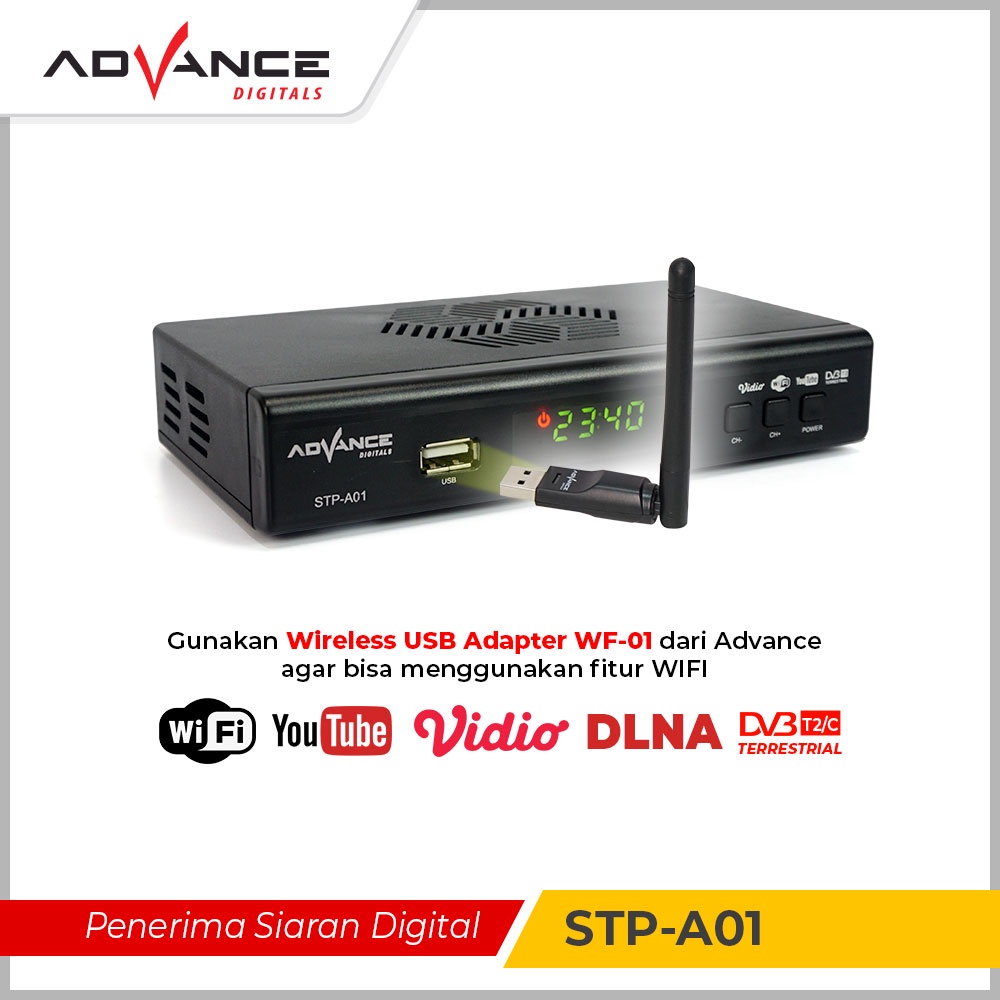 ADVANCE Set Top Box TV Digital Receiver Penerima Siaran Full HD/ STB Wifi Bisa Youtube DVB-T2 STP A01 (Bisa dapet semua channel )