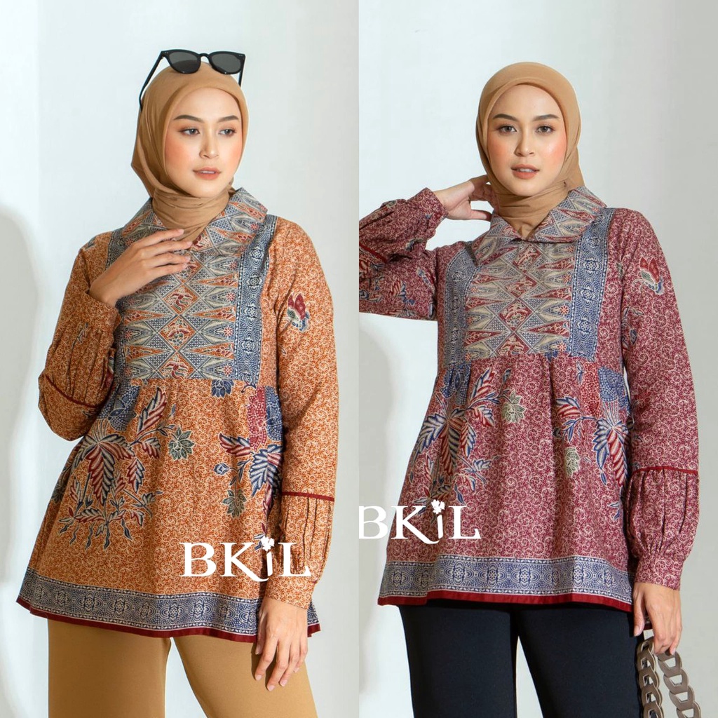 Baju Batik Wanita Modern Atasan Blouse Batik Kerja Kantor Wanita