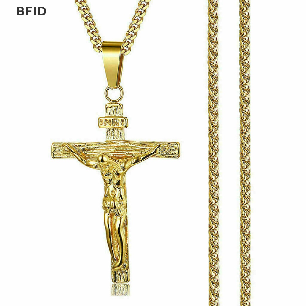 [BFID] Rantai Kalung Liontin Salib Yesus Kristus Stainless Steel Perak Pria [ID]